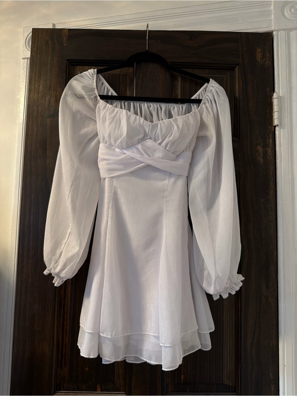 Lucy in the Sky Shimmery White Tie Mini Dress